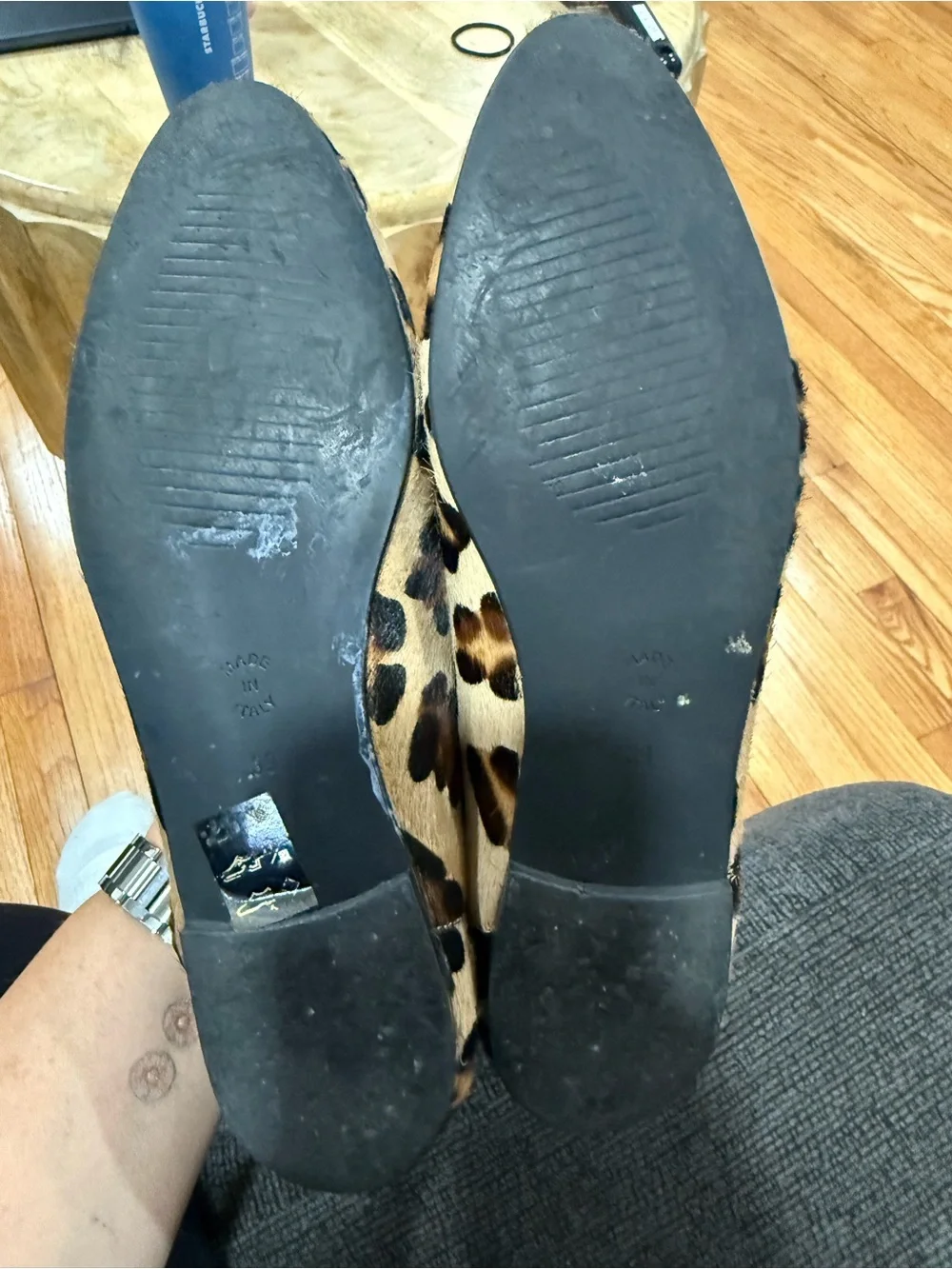 Leopard Print Pointed Ballet Flats - Tan & Black